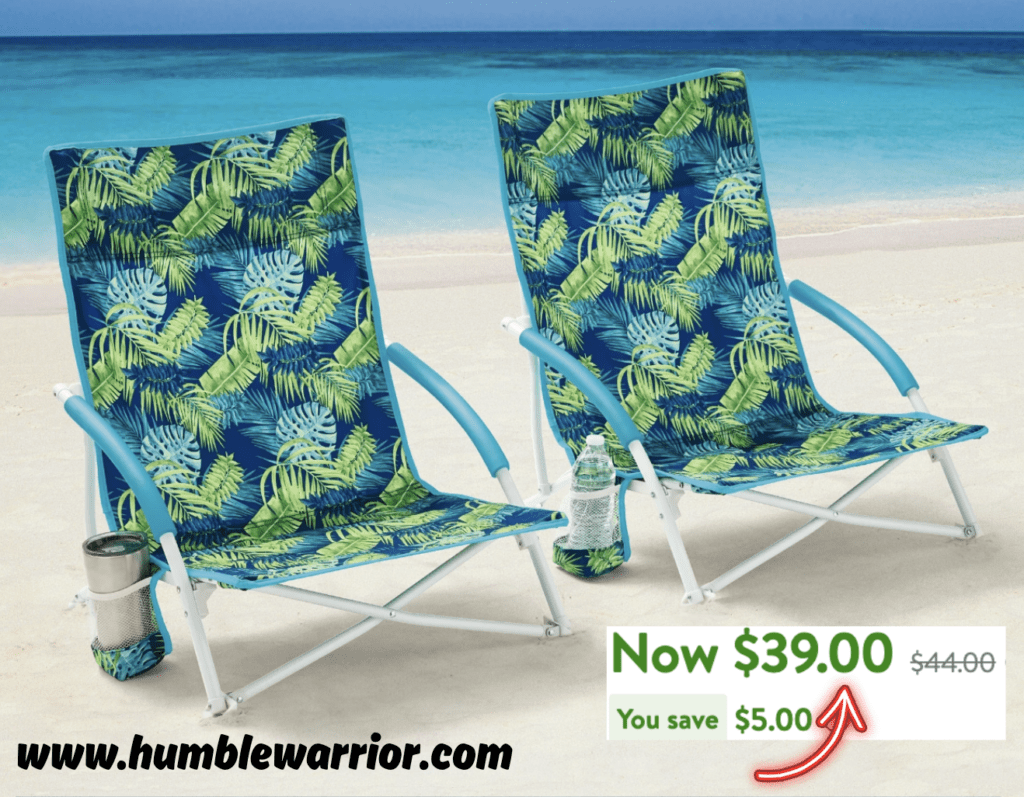 The 2-Pack Mainstays Folding Beach Bag Chair with Carry Bags!